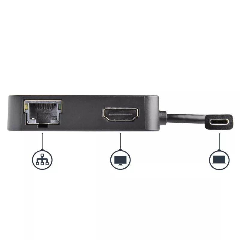 StarTech.com USB C daudzfunkciju adapteris - pārnēsājama USB-C mini dokstacija 4K HDMI video - Gigabit Ethernet, USB 3.0 centrmezgls (1x USB-A 1x USB-C) - USB Type-C daudzfunkciju adapteris - saderīgs ar Thunderbolt 3