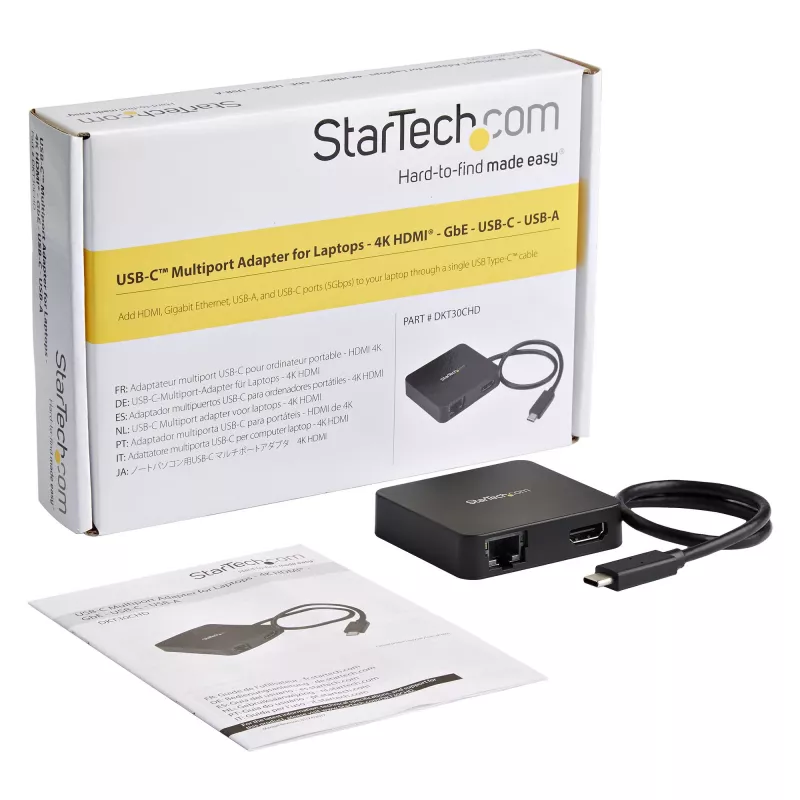 StarTech.com USB C daudzfunkciju adapteris - pārnēsājama USB-C mini dokstacija 4K HDMI video - Gigabit Ethernet, USB 3.0 centrmezgls (1x USB-A 1x USB-C) - USB Type-C daudzfunkciju adapteris - saderīgs ar Thunderbolt 3