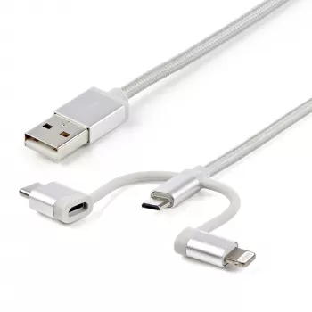 StarTech.com 1 m USB vairāku uzlādes kabelis — USB uz Micro-USB vai USB-C vai Lightning iPhone / iPad / iPod / Android ierīcēm — Apple MFi sertificēts — 3-in-1 USB lādētājs — pīts
