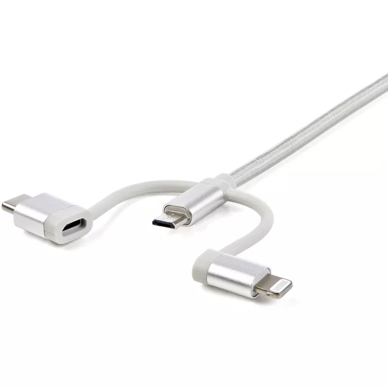 StarTech.com 1 m USB vairāku uzlādes kabelis — USB uz Micro-USB vai USB-C vai Lightning iPhone / iPad / iPod / Android ierīcēm — Apple MFi sertificēts — 3-in-1 USB lādētājs — pīts