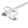 StarTech.com 1 m USB vairāku uzlādes kabelis — USB uz Micro-USB vai USB-C vai Lightning iPhone / iPad / iPod / Android ierīcēm — Apple MFi sertificēts — 3-in-1 USB lādētājs — pīts