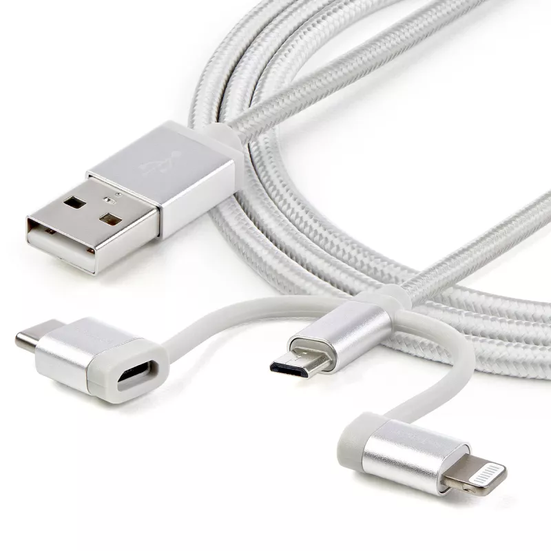 StarTech.com 1 m USB vairāku uzlādes kabelis — USB uz Micro-USB vai USB-C vai Lightning iPhone / iPad / iPod / Android ierīcēm — Apple MFi sertificēts — 3-in-1 USB lādētājs — pīts