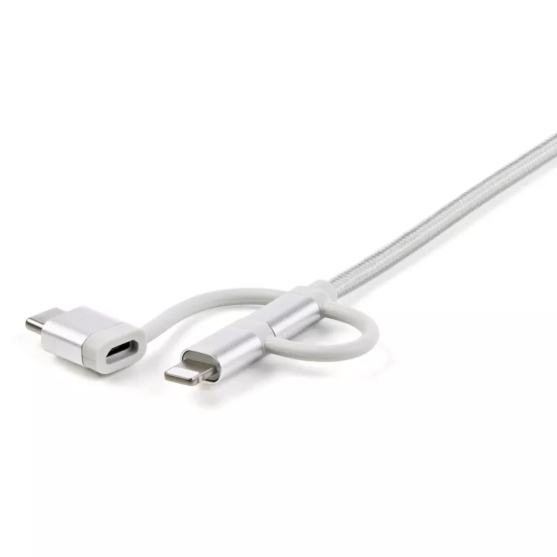 StarTech.com 1 m USB vairāku uzlādes kabelis — USB uz Micro-USB vai USB-C vai Lightning iPhone / iPad / iPod / Android ierīcēm — Apple MFi sertificēts — 3-in-1 USB lādētājs — pīts
