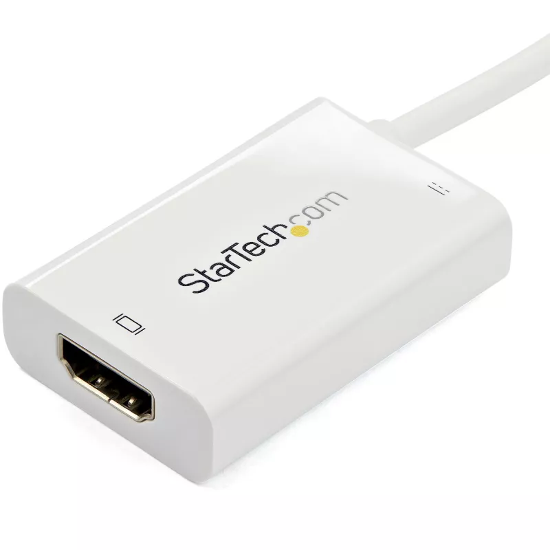 StarTech.com USB-C uz HDMI 2.0 adapteris ar strāvas piegādi - 4K 60 Hz USB Type-C uz HDMI displeja video pārveidotājs - 60 W PD caurlaides uzlādes pieslēgvieta - Thunderbolt 3 saderīgs - balts