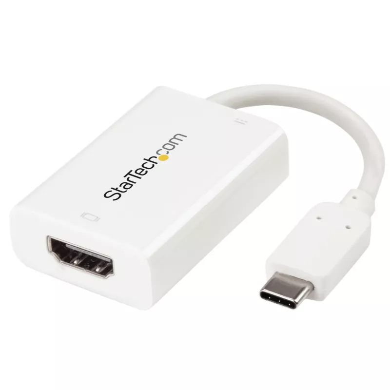 StarTech.com USB-C uz HDMI 2.0 adapteris ar strāvas piegādi - 4K 60 Hz USB Type-C uz HDMI displeja video pārveidotājs - 60 W PD caurlaides uzlādes pieslēgvieta - Thunderbolt 3 saderīgs - balts