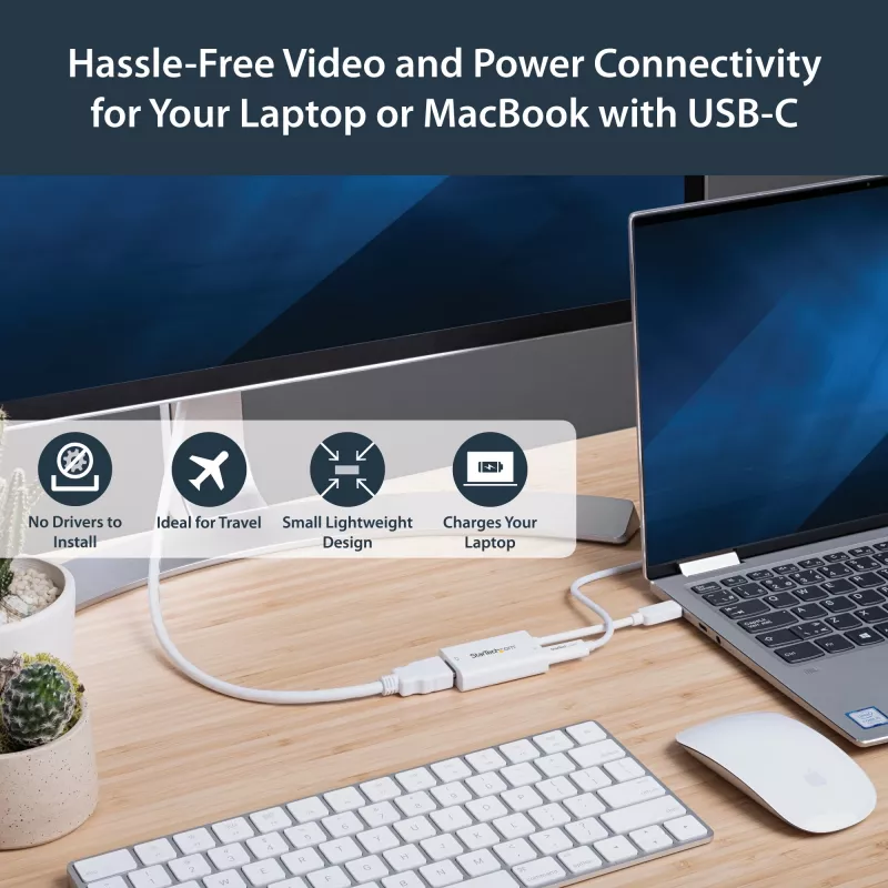 StarTech.com USB-C uz HDMI 2.0 adapteris ar strāvas piegādi - 4K 60 Hz USB Type-C uz HDMI displeja video pārveidotājs - 60 W PD caurlaides uzlādes pieslēgvieta - Thunderbolt 3 saderīgs - balts