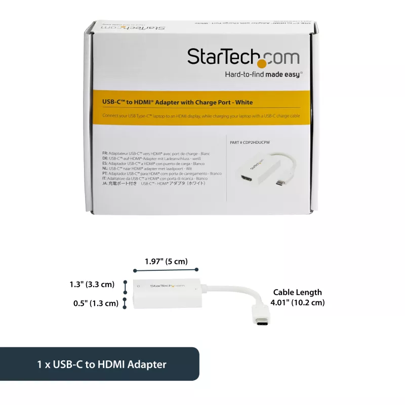 StarTech.com USB-C uz HDMI 2.0 adapteris ar strāvas piegādi - 4K 60 Hz USB Type-C uz HDMI displeja video pārveidotājs - 60 W PD caurlaides uzlādes pieslēgvieta - Thunderbolt 3 saderīgs - balts