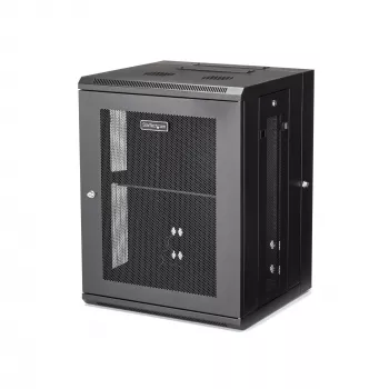 StarTech.com 4 statņu 15U sienas montāžas tīkla skapis ar 1U plauktu, 19 collu šarnīrveida sienas serveru statīvs datu/AV/elektronikas/datoru iekārtām, elastīgs ventilējams statīva korpuss
