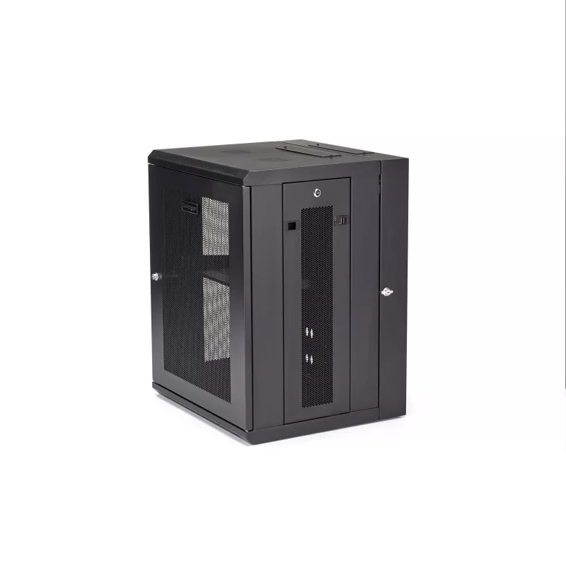 StarTech.com 4 statņu 15U sienas montāžas tīkla skapis ar 1U plauktu, 19 collu šarnīrveida sienas serveru statīvs datu/AV/elektronikas/datoru iekārtām, elastīgs ventilējams statīva korpuss