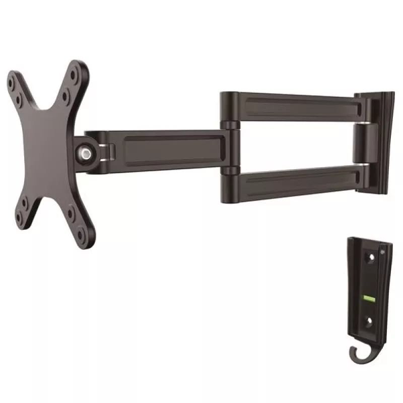 StarTech.com sienas stiprinājuma monitora plecs – dubultā grozāma, 15 kg, 33 cm (13 collas), 68,6 cm (27 collas), 75 x 75 mm, 100 x 100 mm, melns