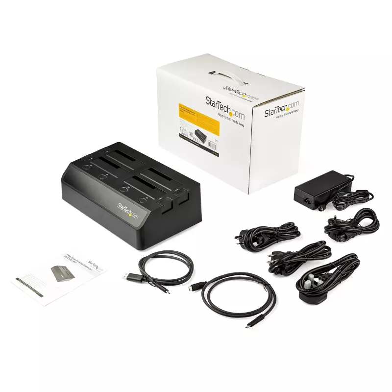 StarTech.com 4 nodalījumu USB–SATA cieto disku dokstacija, USB 10 Gbps, ārēja 2,5 collu un 3,5 collu SSD/HDD doks, SATA III, karstās nomaiņas cieto disku nodalījums, augšējā ielāde