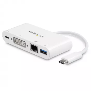 StarTech.com USB C daudzportu adapteris – USB-C uz DVI-D (digitālais) video adapteris ar 60 W Power Delivery caurlaides uzlādi, GbE, USB-A – pārnēsājama USB Type-C/Thunderbolt 3 mini klēpjdatora dokstacija