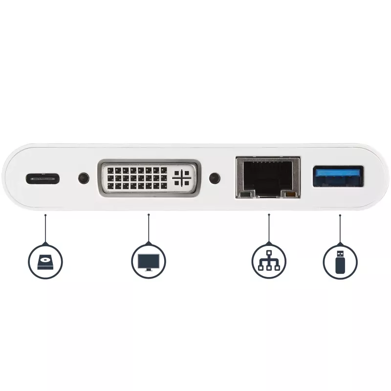 StarTech.com USB C daudzportu adapteris – USB-C uz DVI-D (digitālais) video adapteris ar 60 W Power Delivery caurlaides uzlādi, GbE, USB-A – pārnēsājama USB Type-C/Thunderbolt 3 mini klēpjdatora dokstacija