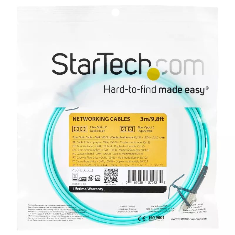 StarTech.com 3m (10ft) LC/UPC to LC/UPC OM4 Multimode Fiber Optic kabelis, 50/125µm LOMMF/VCSEL Zipcord Fiber, 100G, Low Insertion Loss - LSZH Fiber Jumper Cord