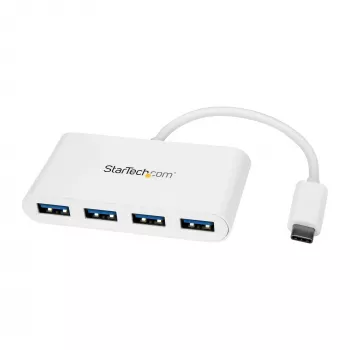 StarTech.com 4 portu USB C centrmezgls ar 4x USB-A portiem (USB 3.0 SuperSpeed 5Gbps) - USB kopnes barots - pārnēsājams/klēpjdatora USB-C uz USB-A adaptera centrmezgls - USB 3.1 Gen 1/USB 3.2 Gen 1 Type-C centrmezgls - balts