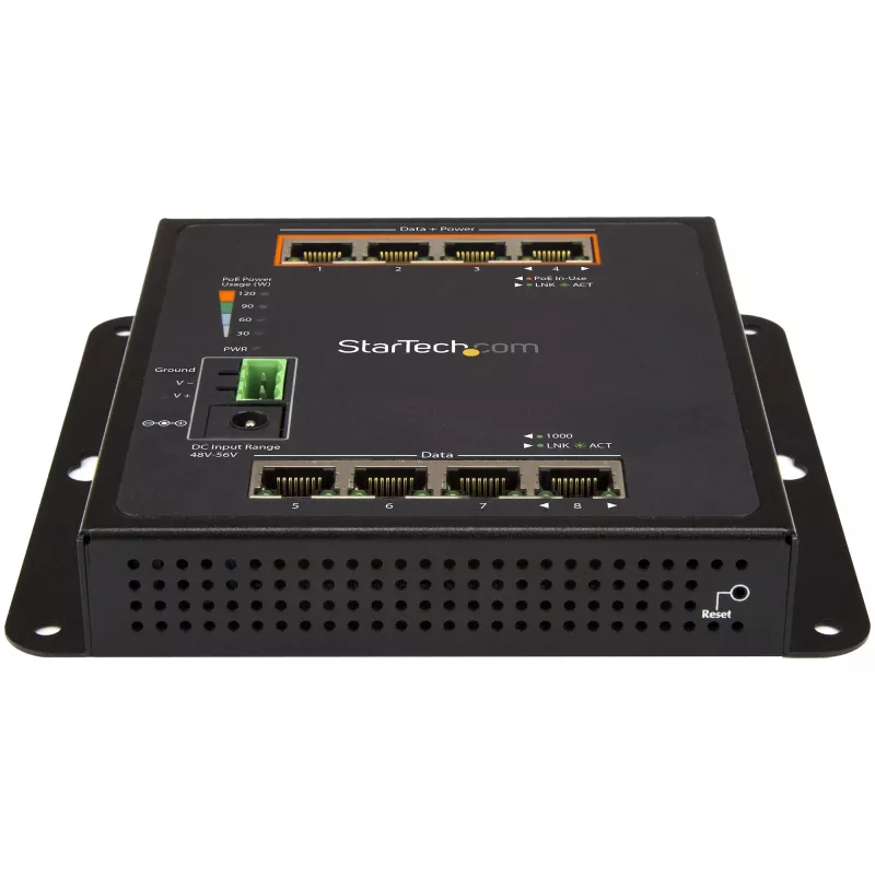 StarTech.com Industrial 8 Port Gigabit PoE Switch - 4 x PoE+ 30W - Power Over Ethernet - Hardened GbE Layer/L2 Managed Switch - Rugged High Power Gigabit tīkls Switch IP-30/-40C to +75C - TAA