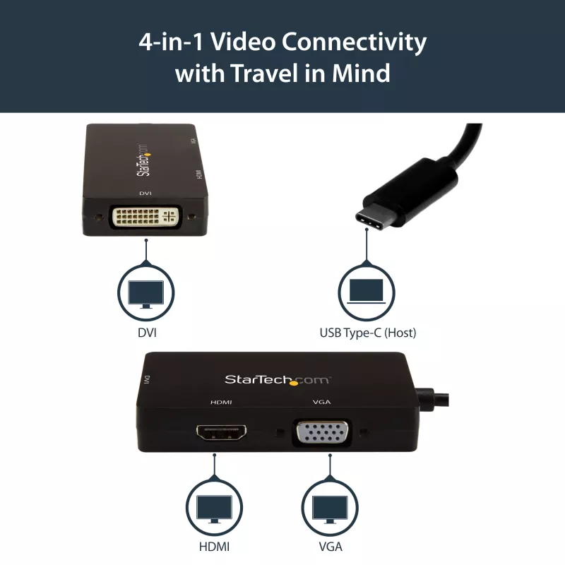 StarTech.com USB-C daudzportu video adapteris - 3-vienā - 4K 30Hz - melns