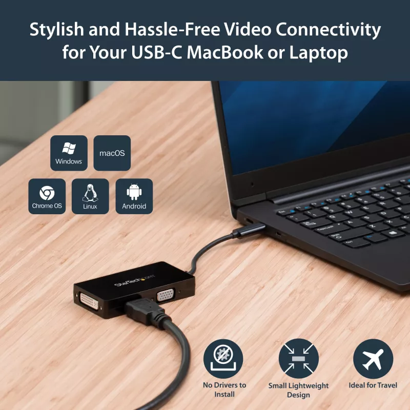 StarTech.com USB-C daudzportu video adapteris - 3-vienā - 4K 30Hz - melns