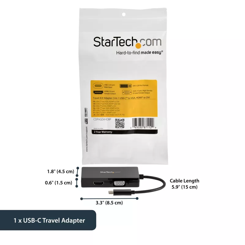 StarTech.com USB-C daudzportu video adapteris - 3-vienā - 4K 30Hz - melns