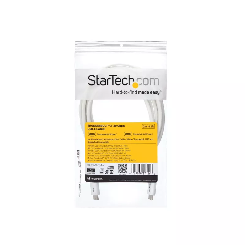 StarTech.com Thunderbolt 3 kabelis - 20Gbps - 2m - balts - saderīgs ar Thunderbolt, USB un DisplayPort