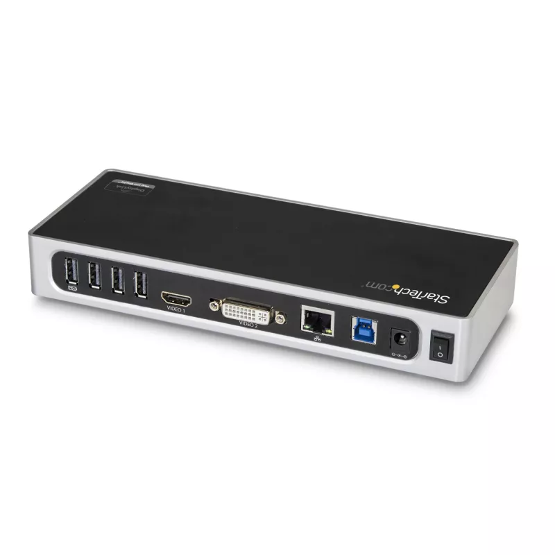 StarTech.com USB 3.0 dokstacija - klēpjdatora dokstacija ar divu monitoru atbalstu, HDMI un DVI/VGA video - 6-portu USB 3.1 Gen 1 5 Gbps centrmezgls, GbE, audio - universāla A tipa dokstacija - Windows un Mac