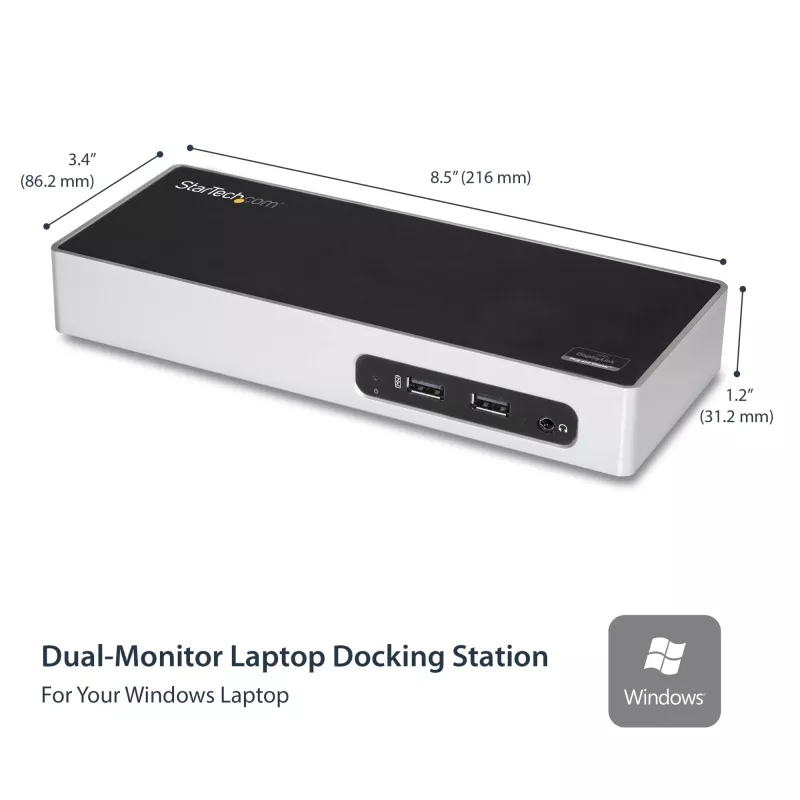 StarTech.com USB 3.0 dokstacija - klēpjdatora dokstacija ar divu monitoru atbalstu, HDMI un DVI/VGA video - 6-portu USB 3.1 Gen 1 5 Gbps centrmezgls, GbE, audio - universāla A tipa dokstacija - Windows un Mac