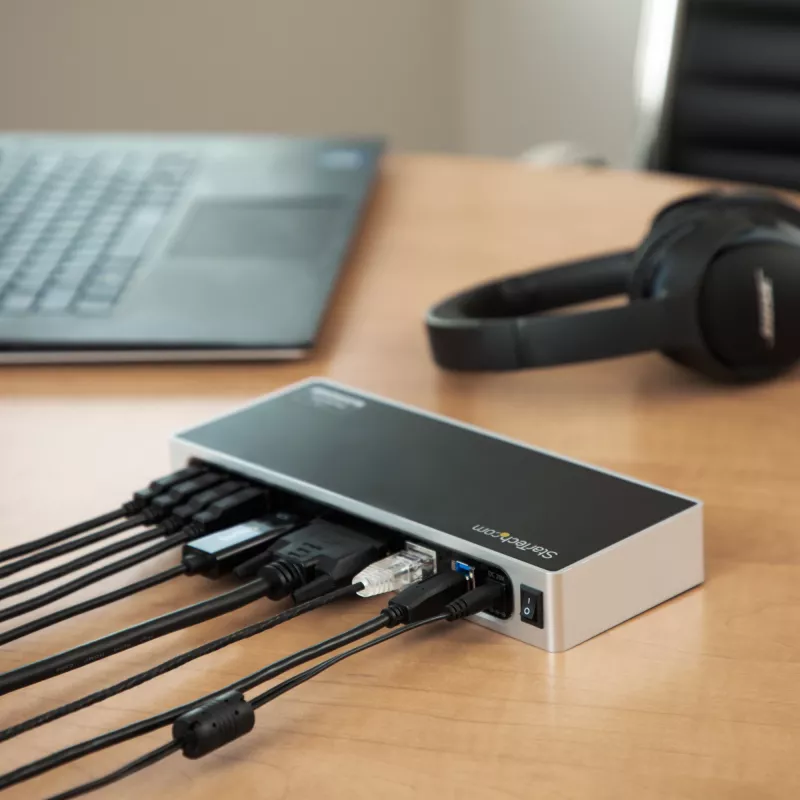 StarTech.com USB 3.0 dokstacija - klēpjdatora dokstacija ar divu monitoru atbalstu, HDMI un DVI/VGA video - 6-portu USB 3.1 Gen 1 5 Gbps centrmezgls, GbE, audio - universāla A tipa dokstacija - Windows un Mac