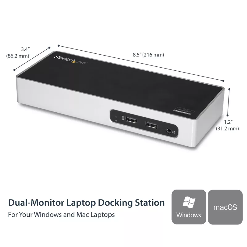 StarTech.com USB 3.0 dokstacija - klēpjdatora dokstacija ar divu monitoru atbalstu, HDMI un DVI/VGA video - 6-portu USB 3.1 Gen 1 5 Gbps centrmezgls, GbE, audio - universāla A tipa dokstacija - Windows un Mac