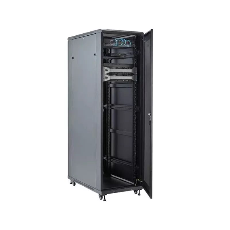 StarTech.com 4-stabu 42U serveru statīva skapis, 19 collu datu korpusa skapis datoru / AV / IT aprīkojuma montāžai, serveru korpusa skapis ar ritentiņiem, pilna izmēra rūpnieciska tīkla glabātuve