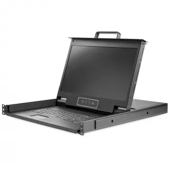 StarTech.com statīvā montējama KVM konsole HD 1080p — viena porta VGA KVM ar 17 collu LCD monitoru serveru statīvam — pilnībā aprīkota 1U LCD KVM izvelkamā plate ar kabeļiem un aparatūru — USB atbalsts — 50 000 stundas MTBF