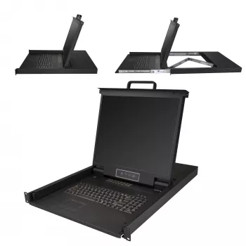 StarTech.com 16 portu statņu montāžas KVM konsole ar 1,8 m kabeļiem – integrēts KVM slēdzis ar 19 collu LCD monitoru – pilnībā aprīkota 1U LCD KVM izvelkamā sistēma – OSD KVM – izturīgs 50 000 MTBF – USB + VGA atbalsts