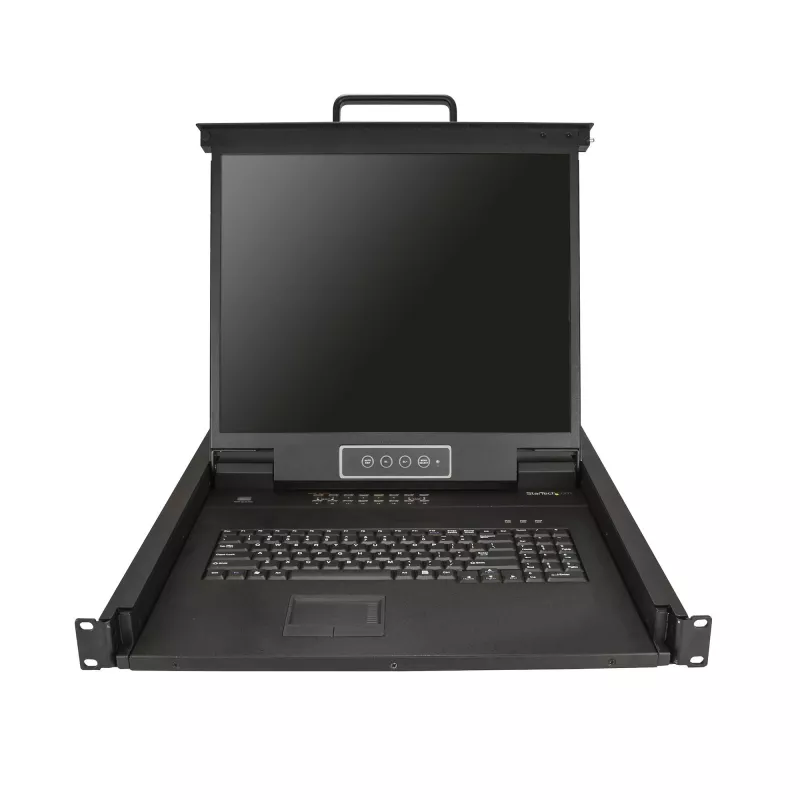 StarTech.com 16 portu statņu montāžas KVM konsole ar 1,8 m kabeļiem – integrēts KVM slēdzis ar 19 collu LCD monitoru – pilnībā aprīkota 1U LCD KVM izvelkamā sistēma – OSD KVM – izturīgs 50 000 MTBF – USB + VGA atbalsts