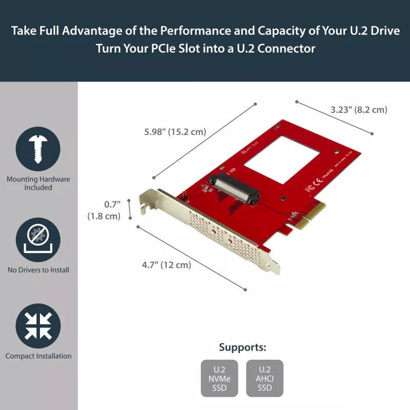StarTech.com U.2 uz PCIe adapteris 2,5 collu U.2 NVMe SSD - SFF-8639 - x4 PCI Express 4.0