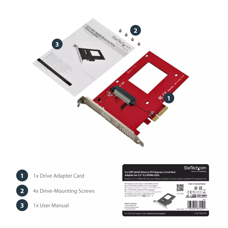 StarTech.com U.2 uz PCIe adapteris 2,5 collu U.2 NVMe SSD - SFF-8639 - x4 PCI Express 4.0