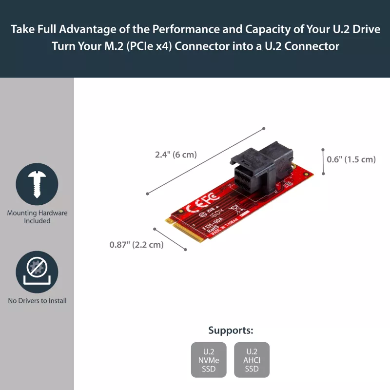 StarTech.com U.2 (SFF-8643) uz M.2 PCI Express 3.0 x4 resursdatora adaptera karte 2,5” U.2 NVMe SSD