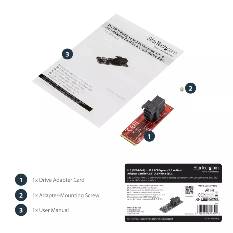 StarTech.com U.2 (SFF-8643) uz M.2 PCI Express 3.0 x4 resursdatora adaptera karte 2,5” U.2 NVMe SSD