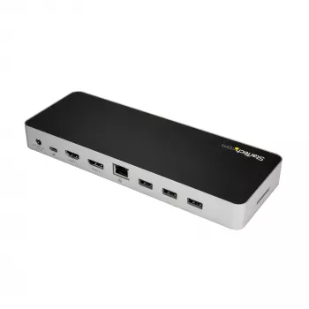 StarTech.com USB-C dokstacija - dubulto monitoru HDMI un DisplayPort 4K 30Hz - USB Type-C klēpjdatora dokstacija ar 60W strāvas padevi, SD, 4 portu USB-A 3.0 centrālmaza, GbE, audio - Thunderbolt 3 saderīga