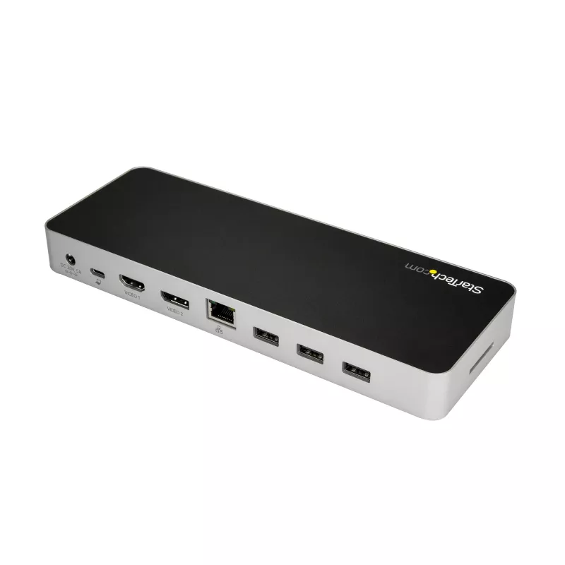 StarTech.com USB-C dokstacija - dubulto monitoru HDMI un DisplayPort 4K 30Hz - USB Type-C klēpjdatora dokstacija ar 60W strāvas padevi, SD, 4 portu USB-A 3.0 centrālmaza, GbE, audio - Thunderbolt 3 saderīga