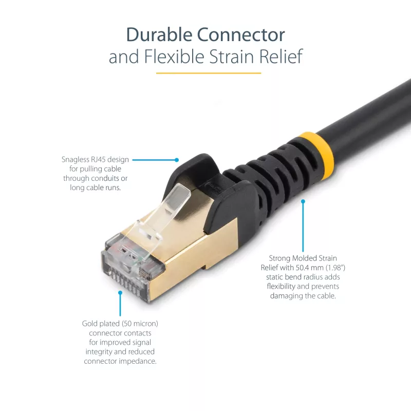 StarTech.com 0,50m CAT6a Ethernet kabelis - 10 Gigabit ekranēts, bez aizķeršanās RJ45 100W PoE ielāpu vads - 10GbE STP tīkla kabelis ar sprieguma samazināšanu - melns, individuāli testēts/vadi ir UL sertificēti/TIA