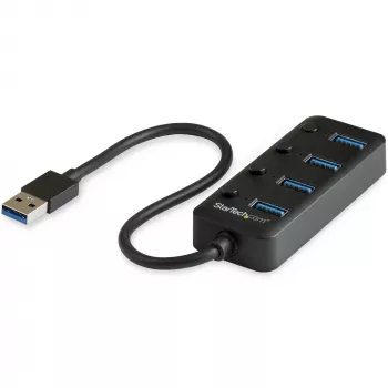 StarTech.com 4 portu USB 3.0 centrmezgls - USB-A uz 4x USB 3.0 Type-A ar individuāliem ieslēgšanas/izslēgšanas slēdžiem - SuperSpeed 5Gbps USB 3.1/3.2 Gen 1 - USB kopnes barošana - pārnēsājams - 25 cm pievienots kabelis~4 portu USB 3.0 centrmezgls - USB-A uz 4x USB 3.0 Type-A ar individuāliem ieslēgšanas/izslēgšanas slēdžiem - SuperSpeed USB 3.2 Gen 1 (5Gbps) - USB kopnes barošana - pārnēsājams…