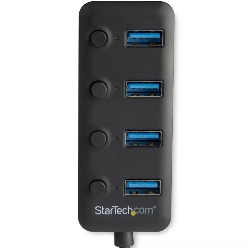 StarTech.com 4 portu USB 3.0 centrmezgls - USB-A uz 4x USB 3.0 Type-A ar individuāliem ieslēgšanas/izslēgšanas slēdžiem - SuperSpeed 5Gbps USB 3.1/3.2 Gen 1 - USB kopnes barošana - pārnēsājams - 25 cm pievienots kabelis~4 portu USB 3.0 centrmezgls - USB-A uz 4x USB 3.0 Type-A ar individuāliem ieslēgšanas/izslēgšanas slēdžiem - SuperSpeed USB 3.2 Gen 1 (5Gbps) - USB kopnes barošana - pārnēsājams…