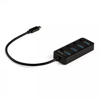 StarTech.com 4 Portu USB C centrmezgls - USB-C uz 4x USB 3.0 Type-A pieslēgvietas ar individuāliem ieslēgšanas/izslēgšanas slēdžiem - SuperSpeed 5Gbps USB 3.1/3.2 Gen 1 - USB kopnes barošana - Pārnēsājams - 25 cm pievienots kabelis