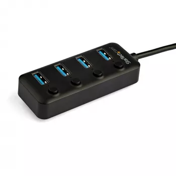 StarTech.com 4 Portu USB C centrmezgls - USB-C uz 4x USB 3.0 Type-A pieslēgvietas ar individuāliem ieslēgšanas/izslēgšanas slēdžiem - SuperSpeed 5Gbps USB 3.1/3.2 Gen 1 - USB kopnes barošana - Pārnēsājams - 25 cm pievienots kabelis
