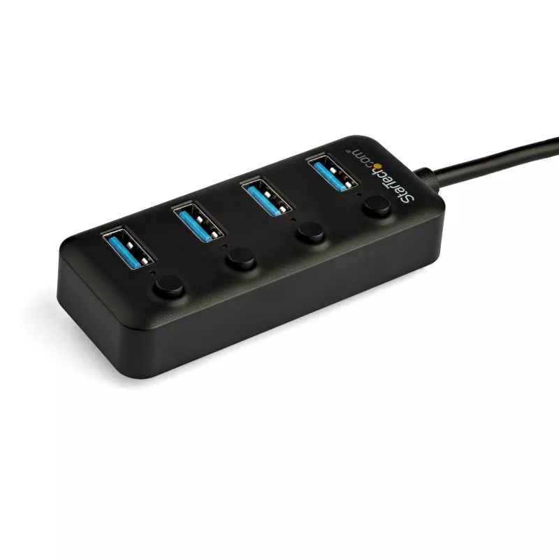 StarTech.com 4 Portu USB C centrmezgls - USB-C uz 4x USB 3.0 Type-A pieslēgvietas ar individuāliem ieslēgšanas/izslēgšanas slēdžiem - SuperSpeed 5Gbps USB 3.1/3.2 Gen 1 - USB kopnes barošana - Pārnēsājams - 25 cm pievienots kabelis