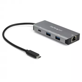 StarTech.com 3 pieslēgvietu USB-C centrmezgls ar Gigabit Ethernet RJ45 GbE pieslēgvietu – 2x USB-A, 1x USB-C – SuperSpeed 10Gbps USB 3.2 Gen 2 Type-C centrmezgla adapteris – ar USB kopnes barošanu – alumīnija – darbojas ar TB3