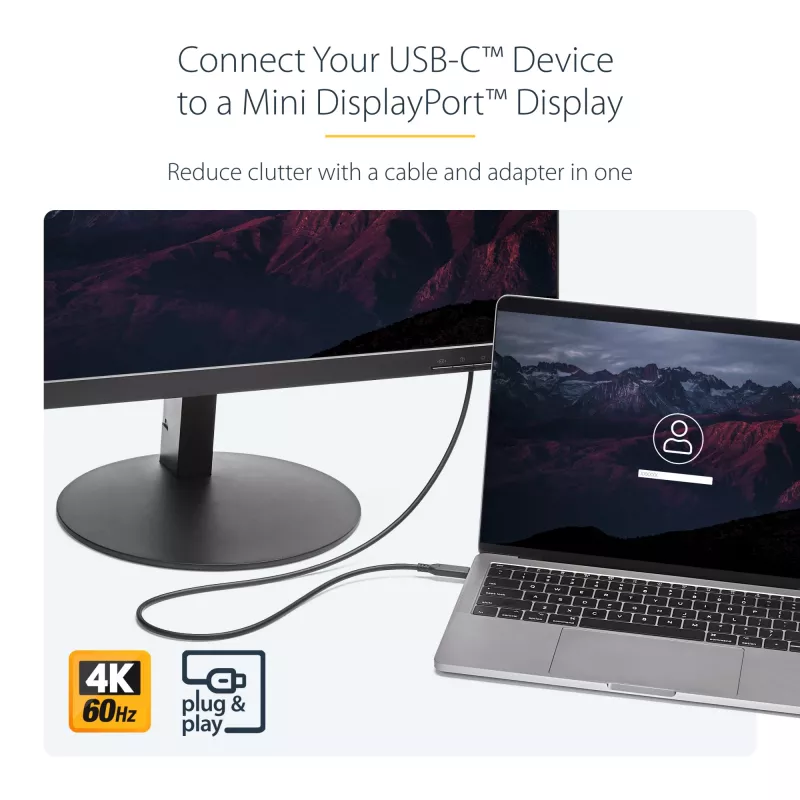 StarTech.com 1,8 m USB-C uz Mini DisplayPort kabelis - 4K 60Hz - Melns