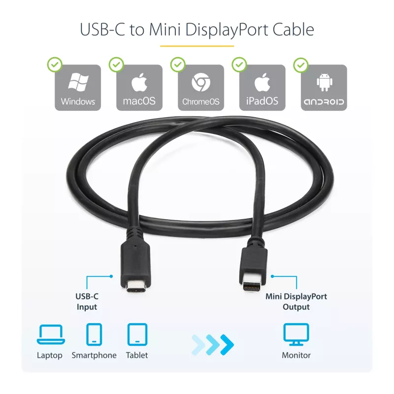 StarTech.com 1,8 m USB-C uz Mini DisplayPort kabelis - 4K 60Hz - Melns