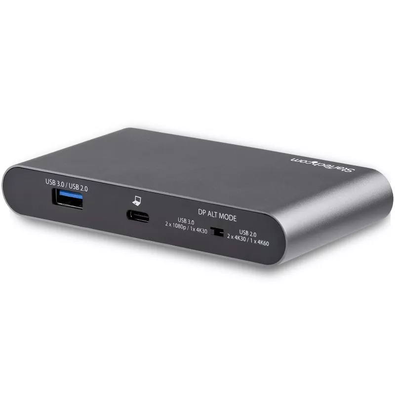 StarTech.com USB C dokstacija - 4K divu monitoru DisplayPort - mini klēpjdatora dokstacija - 100 W jaudas piegāde caurlaide - GbE, 2 portu USB-A centrmezgls - USB Type-C vairāku pieslēgvietu adapteris - 1 m kabelis