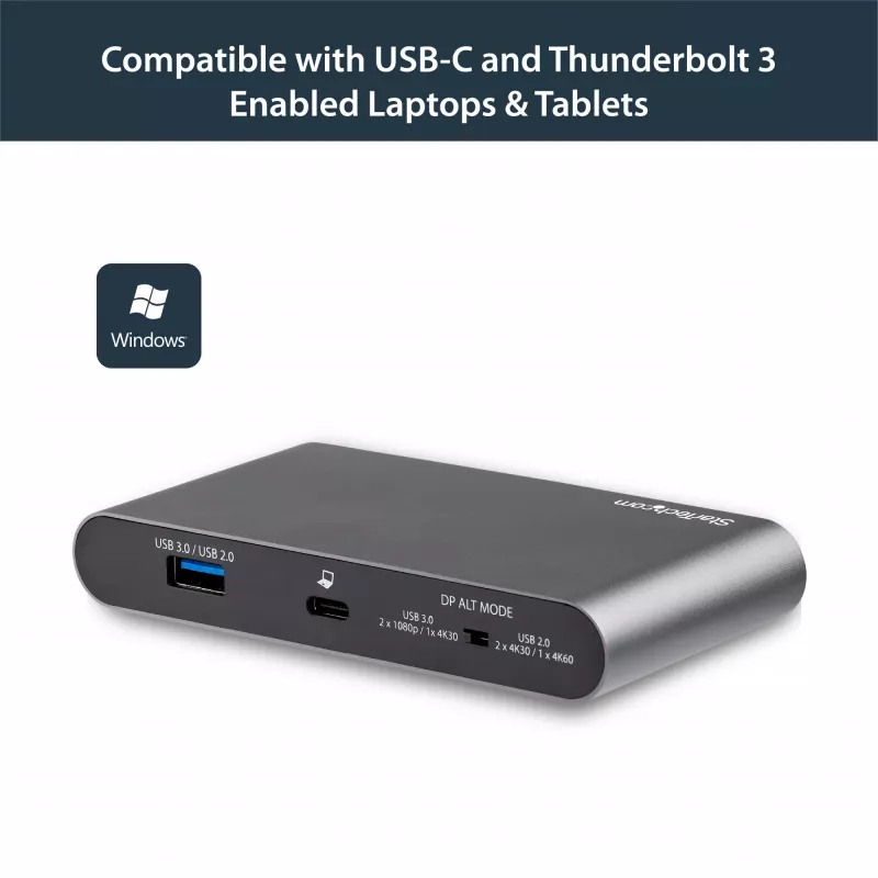 StarTech.com USB C dokstacija - 4K divu monitoru DisplayPort - mini klēpjdatora dokstacija - 100 W jaudas piegāde caurlaide - GbE, 2 portu USB-A centrmezgls - USB Type-C vairāku pieslēgvietu adapteris - 1 m kabelis