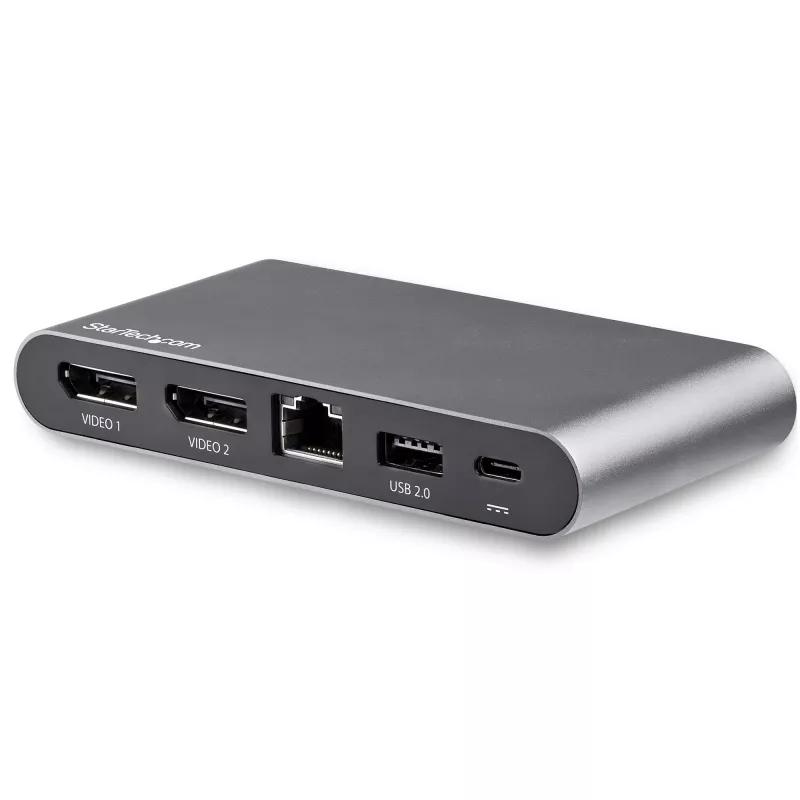 StarTech.com USB C dokstacija - 4K divu monitoru DisplayPort - mini klēpjdatora dokstacija - 100 W jaudas piegāde caurlaide - GbE, 2 portu USB-A centrmezgls - USB Type-C vairāku pieslēgvietu adapteris - 1 m kabelis